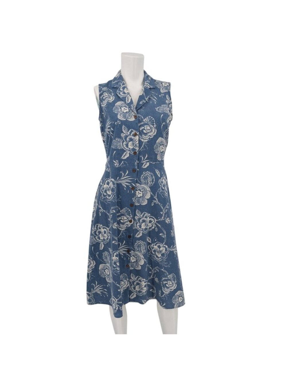 Charter Club Linen Blend Floral Midi Dress Button Front Cottage 90s Sleeveless 4